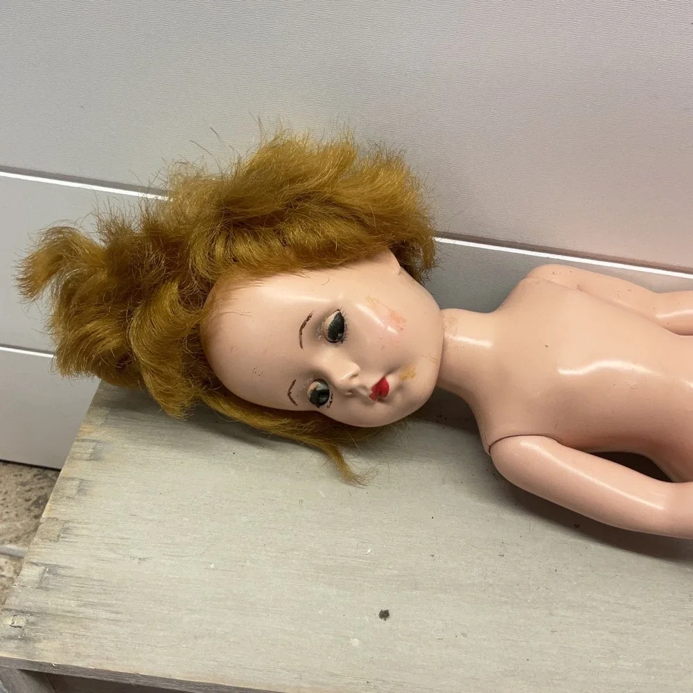 Vintage Hard Plastic Walking Doll Strawberry Blonde Sleep Eyes 1950s Restoration